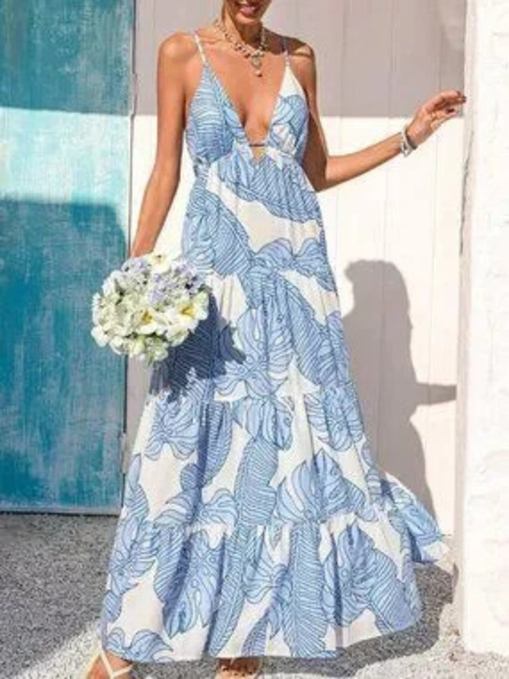 ZARA Multicolor Boho Women's Spaghetti Strap Tie Casual Floral Print Maxi Dress